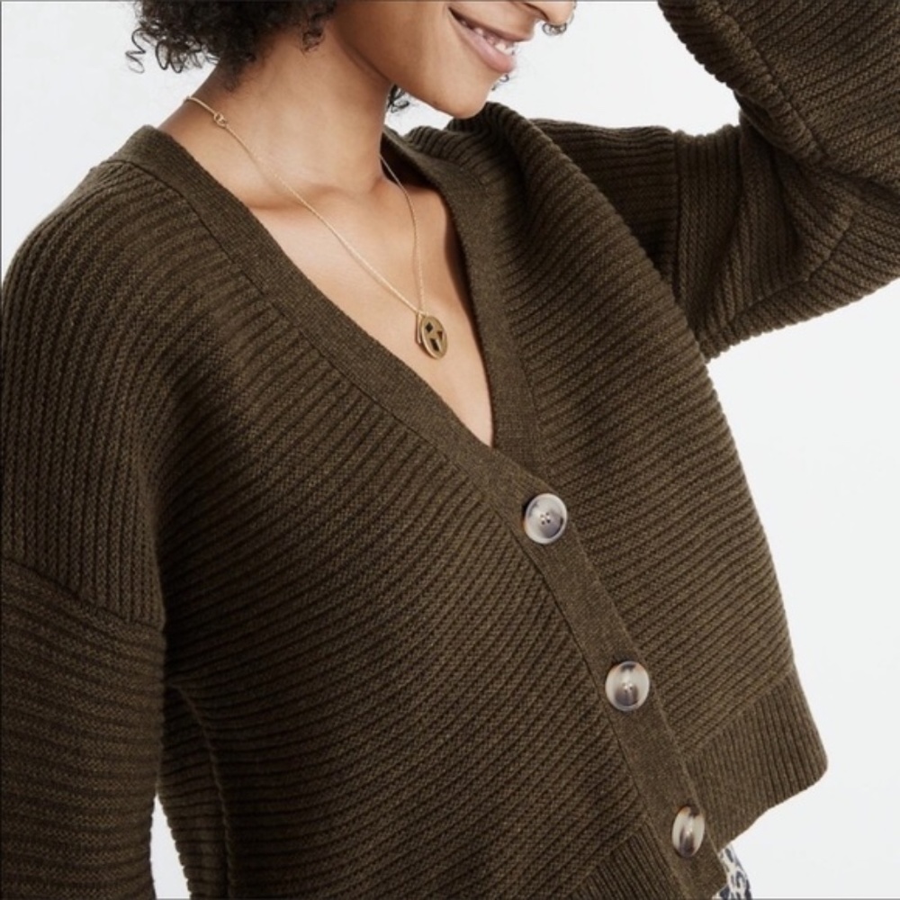 Madewell Shelley Cropped Cardigan Wool Olive Green